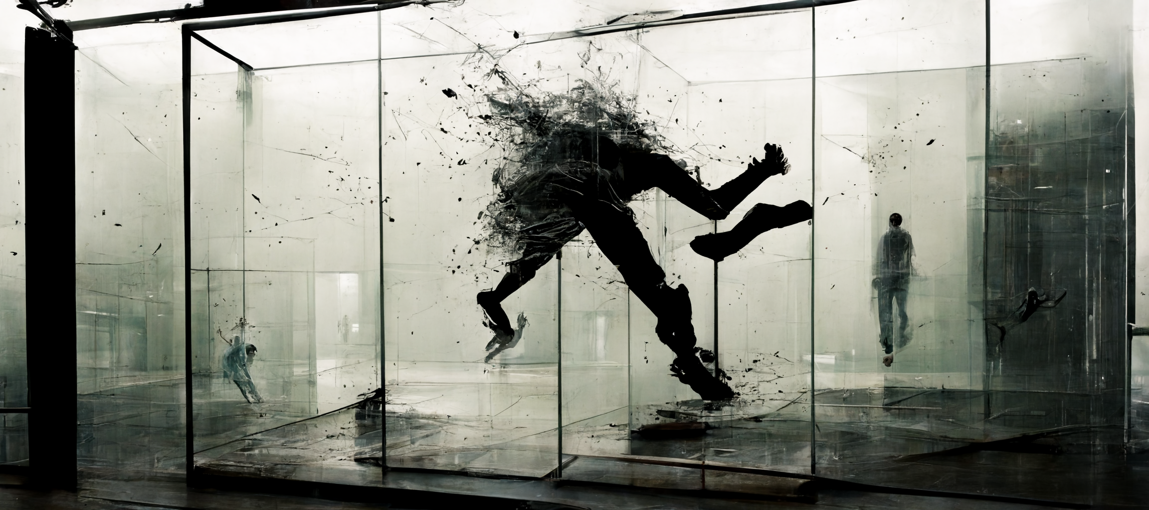 An AI image of a person made of glass breaking